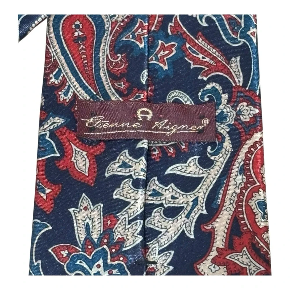 Etienne Aigner Classic Tie‎ Paisley Design Navy Blue Red Teal White